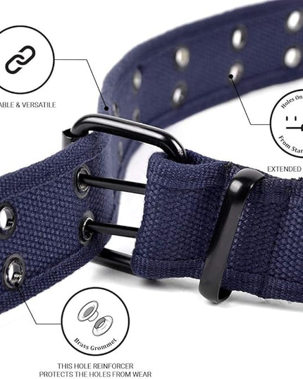 Boxed Gifts Parquet Casual Canvas Belt - Double Hole, Double Grommets for Men & Women