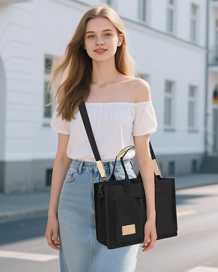 Canvas Tote Bag for Women Crossbody Work Purse with Pockets Top Handle Handbag Satchel Bags for Travel Nurse Teacher