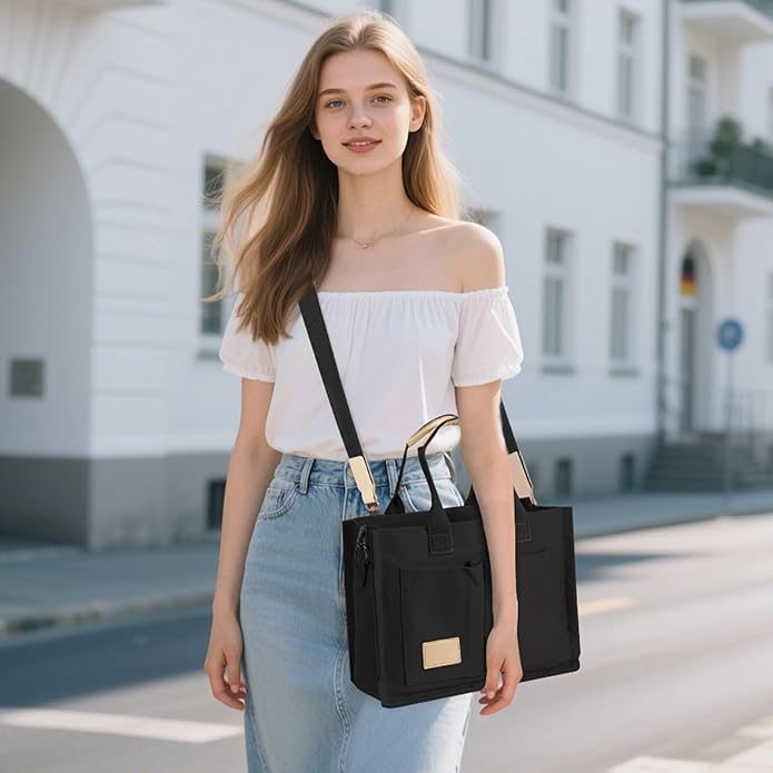 Canvas Tote Bag for Women Crossbody Work Purse with Pockets Top Handle Handbag Satchel Bags for Travel Nurse Teacher