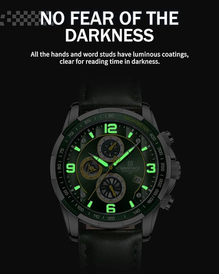 NAVIFORCE Sport Watches for Men Analog Quartz Chronograph Leather Strap Wrist Watch