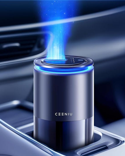 Ceeniu Car Air Freshener, Smart Ultrasonic Diffuser CF12 Pro, Enlarged Spray Nozzle, Auto On/Off, Adjustable Mode, 60-Day Powerful Battery, Ambient Light, Premium Bamboo Forest Scent, Lasts 4 Months