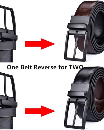 beltox fine Men's Dress Belt Leather Reversible 1.25" Wide Rotated Buckle Gift Box