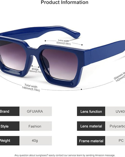 Trendy Square Sunglasses for Men Women Fashion Thick Rectangle Sun Glasses UV Protection Shades Designer Style
