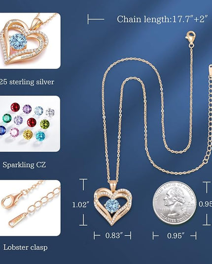 CDE Forever Love Heart Necklaces for Women, Wedding Anniversary, Birthday Mothers Day Christmas Day Gifts for Mom, Mother, Wife, friend, S925 Silver Jewelry with Birthstone Pendant