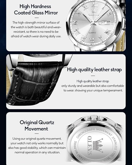 OLEVS Mens Watches Mens Leather Watch Ultra Thin Watches for Men Minimalist Watch with Leather Band Quartz Analog Dress Casual Simple Lightweight relojes para Hombres