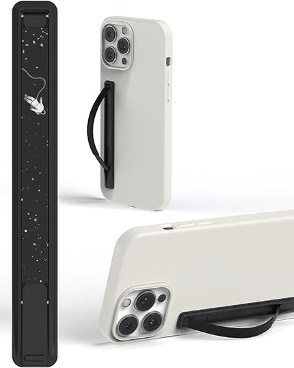 SleekStrip SleekGrip-Essential Ultra Thin Phone Grip Stand,Slim Metal Finger Loop Ring Hand Holder Strap Cell Phone Grips for iPhone 16 Pro Max,17 Air,Android,Case Back - Jet Black & Space Odyssey 2PK