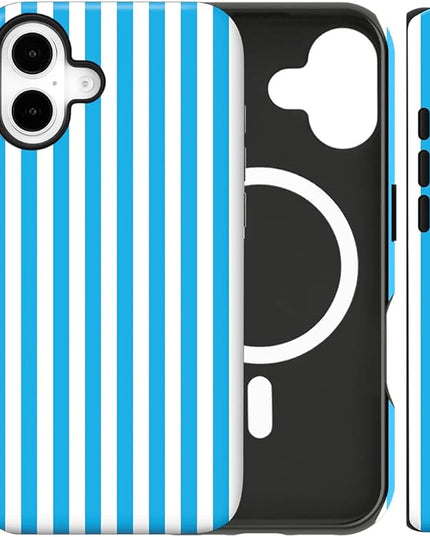 Magnetic for iPhone 17 Case Cute Stripes Phone Case, Shockproof Slim TPU and Hard PC Protective Phone Cover Compatible with MagSafe Designed for Women Girls, Deep Blue