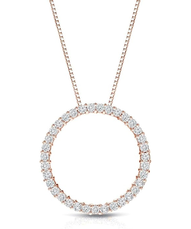 Diamond Wish 1/6 to 1 Carat Diamond Circle of Life Round Pendant Necklace for Women in 14k Gold (I1-I2, cttw) on 18 Inch Long Chain with Spring Ring Clasp