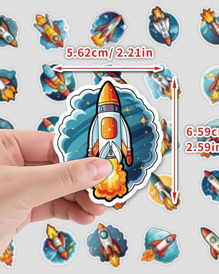 Vibrant Rocket Vinyl Stickers, 50 PCS Waterproof Cartoon Space Decals for Laptops, Scrapbooking, Journals, Notebooks, Water Bottles, Suitcases, Phones & DIY Decor