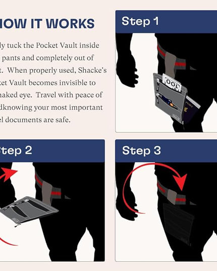 Shacke Hidden Travel 2 in 1 Belt Wallet Black Neck/Belt Hybrid Wallet w/RFID Blocker - Neck Pouch Passport Holder