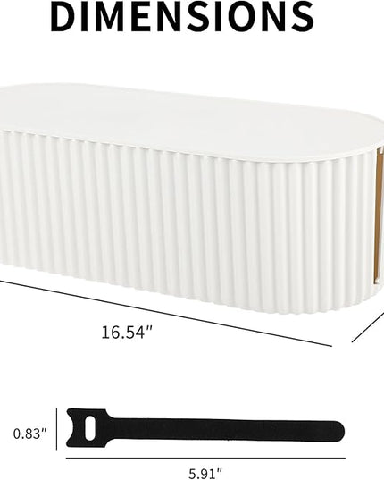 FABROK Cable Management Box with 10 Cable Ties, Cable Organizer Box for Power Strips, Surge Protectors, Chargers, Adapters, TV Computer Wires Cable Hider Organizer Box for Home/Office (Large/White)
