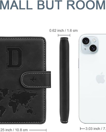 Passport Holder Wallet Cover Personalized Letter A-Z Travel Wallet RFID Blocking Passport Cover Wallet Case for Travel Passport Book Holders for Women and Men, Black-D