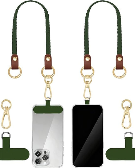 Stretchy Phone Lanyard Tether, 2 Pack Phone Leash Anti-theft Phone Strap for Anti-drop Outdoor Hiking Cycling Climbing Universal for Most Cell Phones, Dark Green