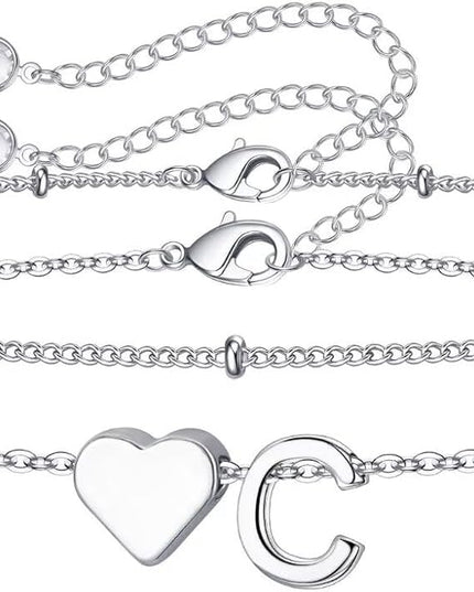 M MOOHAM Valentines Day Gifts for Kids Teen Girls -14K-Gold-Plated Heart Initial A-Z Bracelets for Women Girl Dainty Gold Bracelets Birthday Valentines Gifts for Women Her Teenage Girls Kid Teen Gift