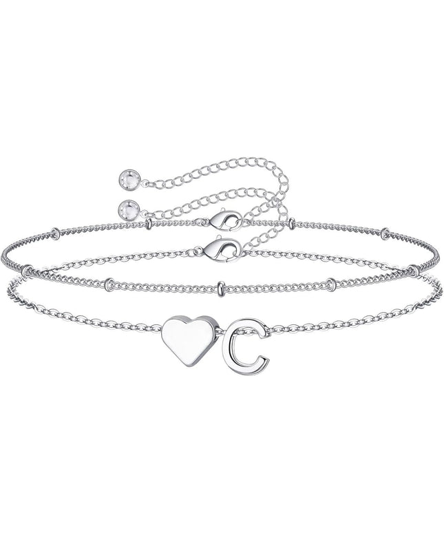 M MOOHAM Valentines Day Gifts for Kids Teen Girls -14K-Gold-Plated Heart Initial A-Z Bracelets for Women Girl Dainty Gold Bracelets Birthday Valentines Gifts for Women Her Teenage Girls Kid Teen Gift