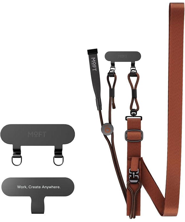 MOFT Phone Lanyard Crossbody with 2 Tabs, Adjustable Phone Strap with Premium Metal Buckles, Skin-Friendly Universal Lanyard, Compatible with Most Smartphones, Sienna Brown