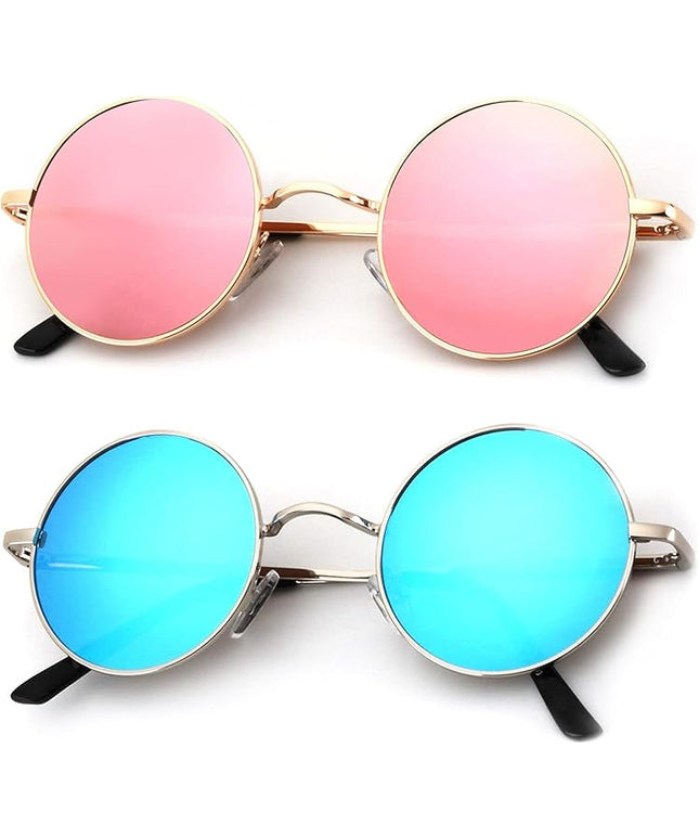 KALIYADI Round Polarized Sunglasses for Men Women Retro Metal Hippie Circle Style Sun Glasses UV Protection