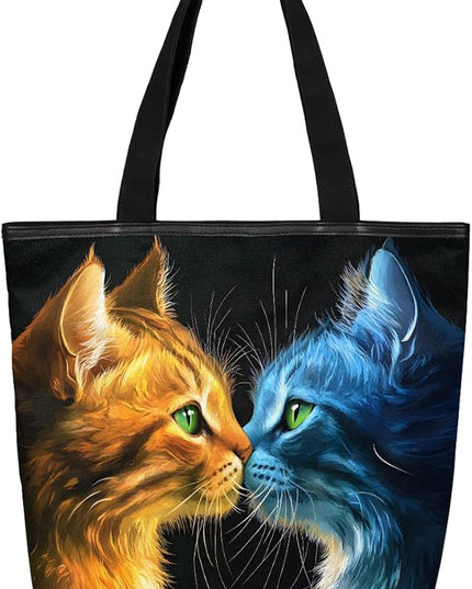 Pardick Canvas Tote Bags, Cute Black Cat Tote Bag Eco Friendly Reusable Grocery Shopping Bagsfor Beach, Books, Women with Zipper Inner Pocket