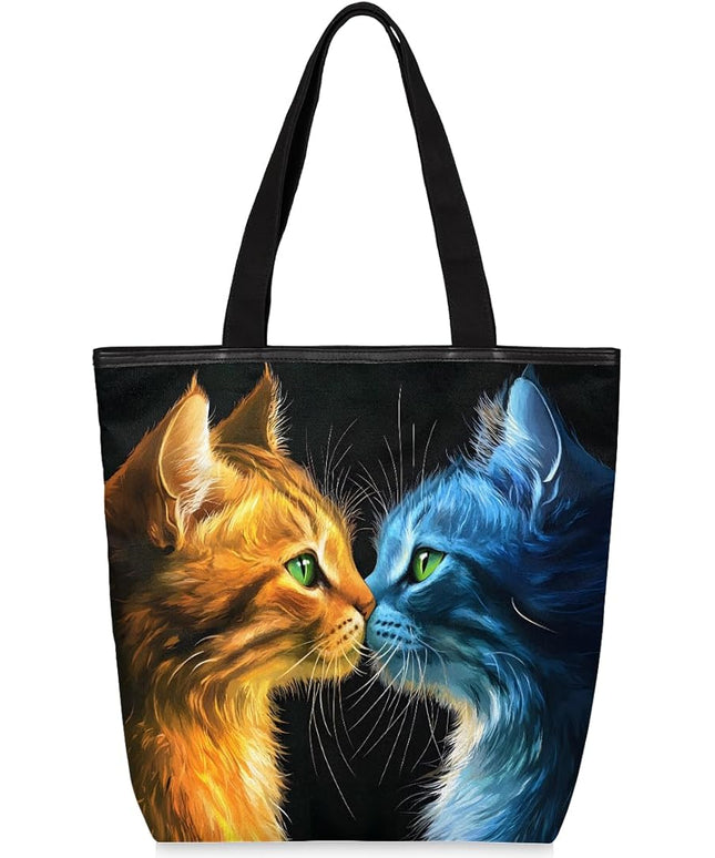 Pardick Canvas Tote Bags, Cute Black Cat Tote Bag Eco Friendly Reusable Grocery Shopping Bagsfor Beach, Books, Women with Zipper Inner Pocket