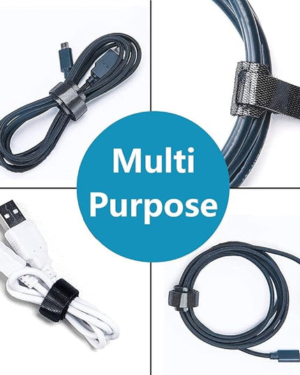 Cable Ties Reusable Black 50 Pack Cord Straps Hook and Loop Wire Wraps Keepers Clips Organizer Management Kit for tv pc Computer Charging Data Cables