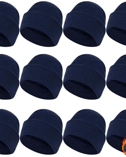 ZH 12-Pack Knitted Winter Beanie Hats for Men and Women, Warm and Cozy Cuffed Skull Caps, Bulk Purchase