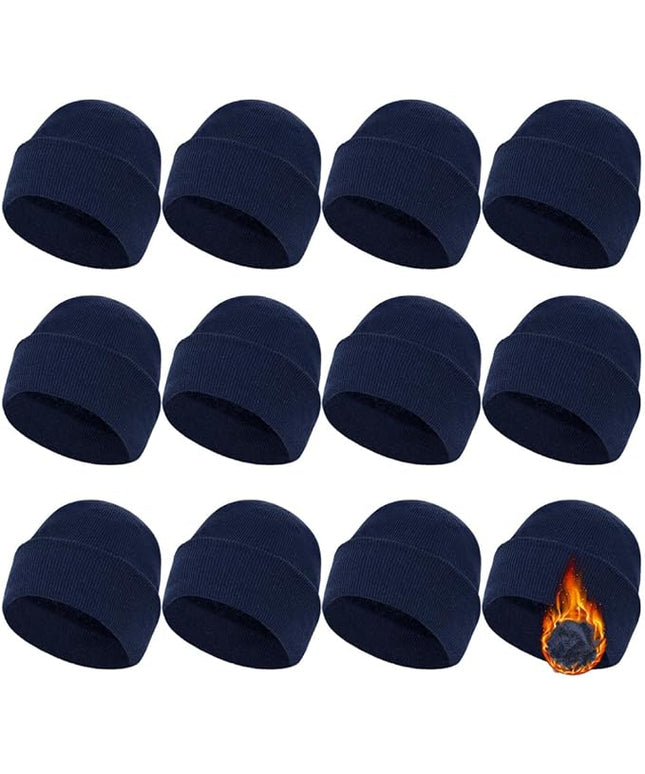 ZH 12-Pack Knitted Winter Beanie Hats for Men and Women, Warm and Cozy Cuffed Skull Caps, Bulk Purchase