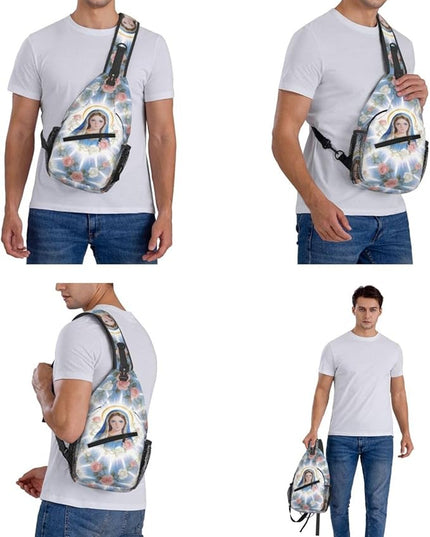 Our Lady of Guadalupe Sling Bag Crossbody Bags Clovers Chest Bag for Travel Hiking for Men Women Flower Mary 9
