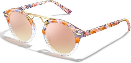 CARFIA Small Face Acetate Polarized Sunglasses for Women UV Protection, Retro Double Bridge Eyewears Metal Brow Round Sunnies