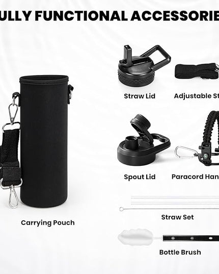 Insulated Water Bottle 20 oz, Triple Wall Vacuum Stainless Steel (Cold for 48 Hrs), Leak Proof & Non-BPA, Kids Water Bottle Jug for School with Straw Spout Lids, Magic Black