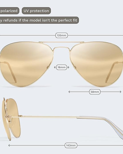livho Sunglasses for Men Women Aviator Polarized Metal Mirror UV 400 Lens Protection