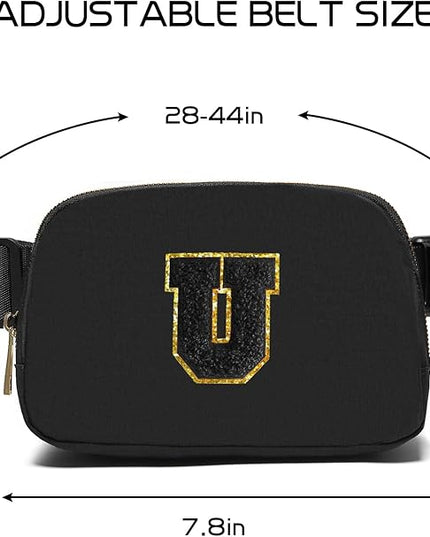 Gitus Belt Bag Fanny Pack Crossbody Bags with Initial Letter Patch Gifts for Wife Older Women Mother Coworker Bridesmaid Anniversary Travel Gifts Beach Gifts (Black-U)