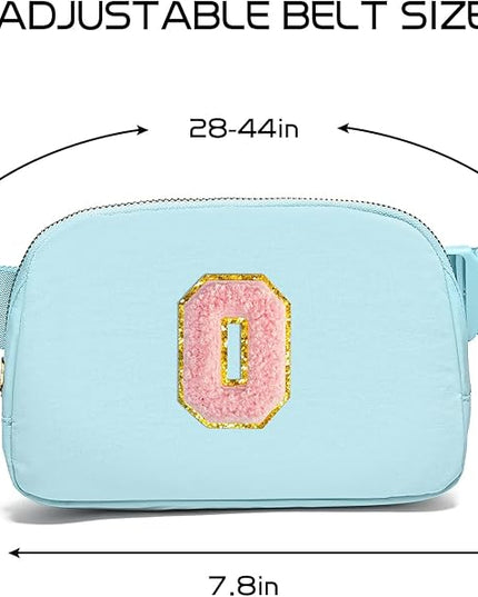 Gitus Gifts for 7 8 9 10 11 Year Old Girls Belt Bag Fanny Pack Crossbody Bags with Initial Letter Patch Birthday Gifts for Daughter Sister Friends Teen girls (Icing Blue-O)