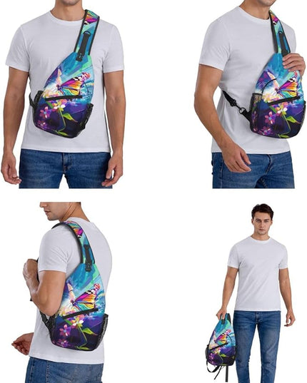 Animal Face Sling Bag Crossbody Bags Chest Bag Backpack for Travel Running and Hiking for Men Women Colorful Butterfly