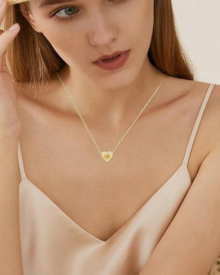Dainty 14k Gold Heart Necklace, Birthstone Necklace for Women Trendy, Tiny Cubic Zirconia Choker Pendant Necklaces, Cute Love Jewelry Birthday Gifts for Girlfriend Daughter Niece Wife Her