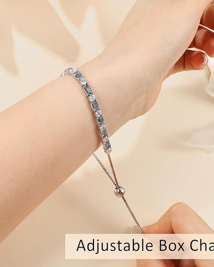 Birthstone Tennis Bracelets for Women White Gold Sterling Silver Gemstone Bracelets Adjustable Chain 6-9 Inchs Jewelry Anniversary Birthday Gifts for Women Mom Wife Her