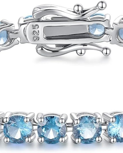 FANCIME Birthstone Bracelet Sterling Silver Gemstone Tennis Bracelets Fine Jewelry Wedding Bridal Prom Birthday Gift for Women Her, Length 7.2 Inch Width 4mm