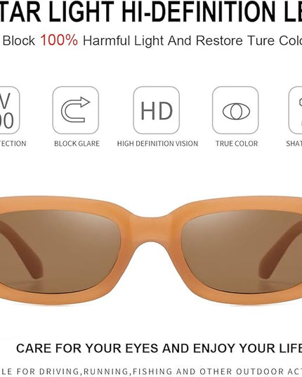Dollger Rectangle Sunglasses for Women Men Trendy Retro Fashion Sunglasses UV 400 Protection Square Fram