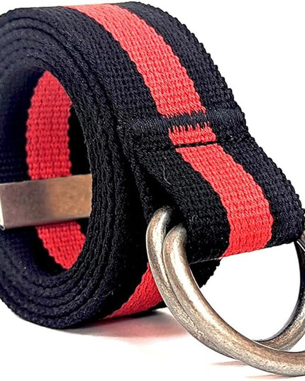 Mens & Womens Canvas Belt with D-ring,Double Ring Belt,Solid Color,Extra Long (49”) 1 1/2" Wide