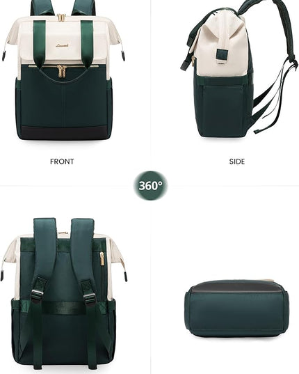 LOVEVOOK Laptop Backpack for Women, 15.6 Inch Work Laptop Bag with USB Port, Fashion Teacher Nurse Backpack Purse, Waterproof Travel Computer Backpack with Organizer Bag, 2PCS, Beige-Green