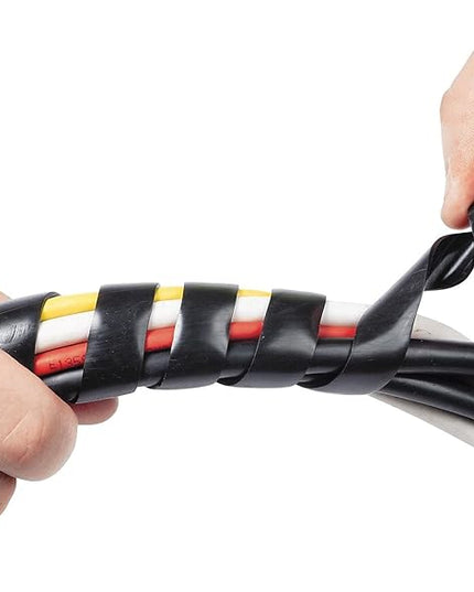 D-Line 8.2ft Black Cord Wrap, Spiral Cable Sleeve, Wire Wrapper for Cables 0.39-1.5in Diameter, Computer Cord Organizer, Wrap by Hand Cord Bundler, LDPE Plastic - 0.39in - 1.5in Diameter