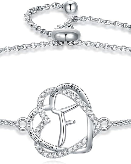 TOUPOP Gifts for Women Heart Initial Bracelet 925 Sterling Silver Double Heart Bracelet Birthday Jewelry Birthday Christmas Gifts for Her Wife Girlfriend