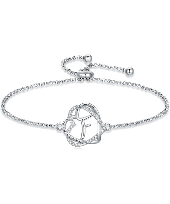 TOUPOP Gifts for Women Heart Initial Bracelet 925 Sterling Silver Double Heart Bracelet Birthday Jewelry Birthday Christmas Gifts for Her Wife Girlfriend