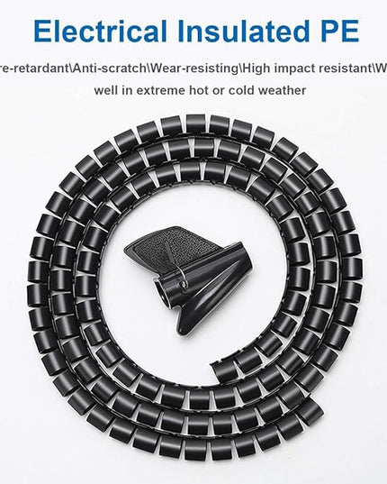 RELIANCER 10FT Cable Management Sleeve Organizer,1/2 inch Coiled Cord Organizer w/4 Cable Clips & Guide Clip,Wire Cover Wire Wrap Cable Protector,Messy Cable Tube Hider Solutions TV PC Home Office