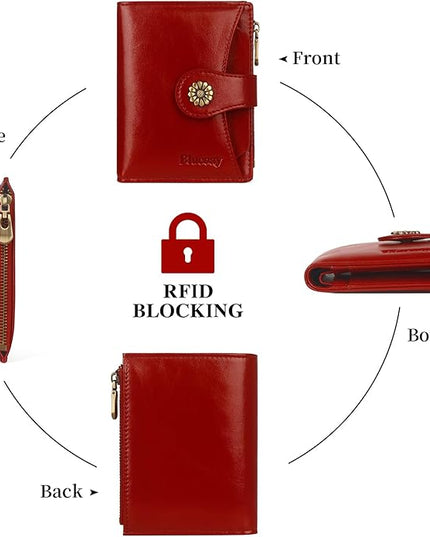 Blucoay Womens Wallet,RFID Blocking Wallet Women Soft Leather Bifold Wallets For Women Card Holder With Removable ID Window winered