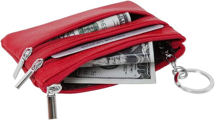 Women's Genuine Leather Coin Purse Mini Pouch Change Wallet with Keychain