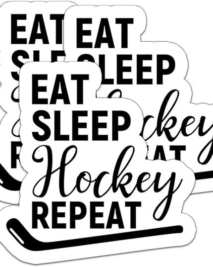 (3Pcs) Hockey Stickers Eat Sleep Hockey Repeat Vinyl Decals Waterproof Sticker for Water Bottles Scapbooks Laptop Phones Tumblers, Size 3 x 3 Inch