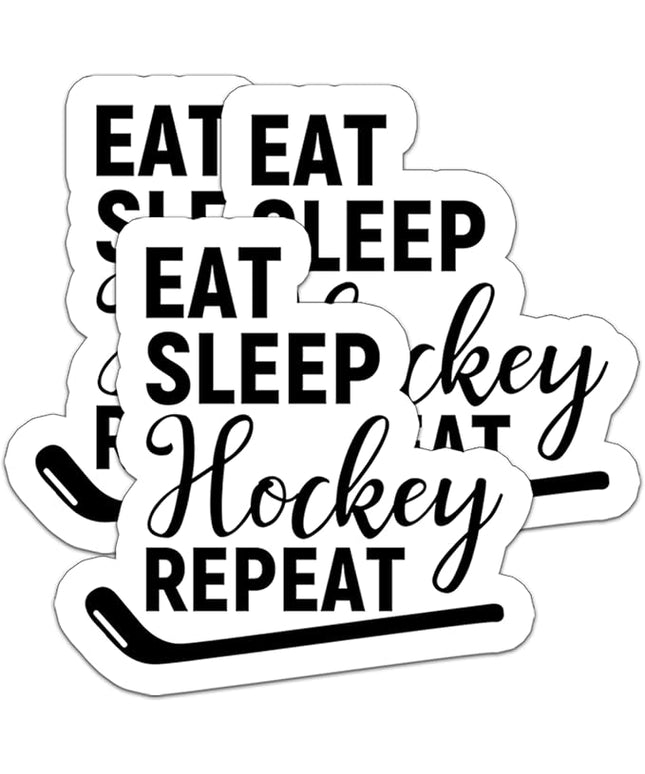 (3Pcs) Hockey Stickers Eat Sleep Hockey Repeat Vinyl Decals Waterproof Sticker for Water Bottles Scapbooks Laptop Phones Tumblers, Size 3 x 3 Inch