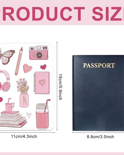 PU Leather Passport Holder Cover 5.9×4.3 Inch with Credit Card Slot and Boarding Pass Slot Combo Blocking Passport Holder Wallet Cover Case for Travel Boarding Essentials (Pink)