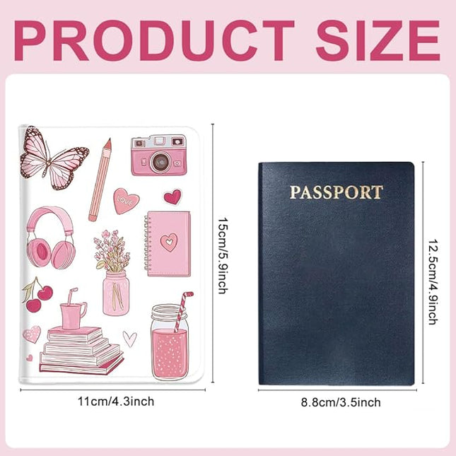 PU Leather Passport Holder Cover 5.9×4.3 Inch with Credit Card Slot and Boarding Pass Slot Combo Blocking Passport Holder Wallet Cover Case for Travel Boarding Essentials (Pink)