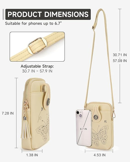 Small Crossbody Bags for Women, Lightweight Mini Cute Cell Phone Purse for Women with Tassel Shining Butterfly